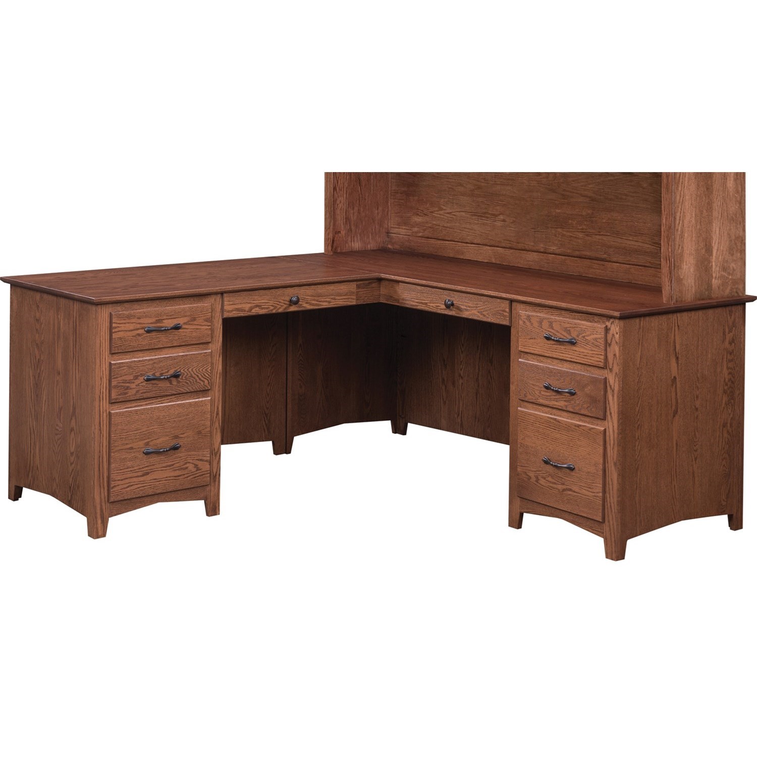 L shaped wood desk with new arrivals hutch